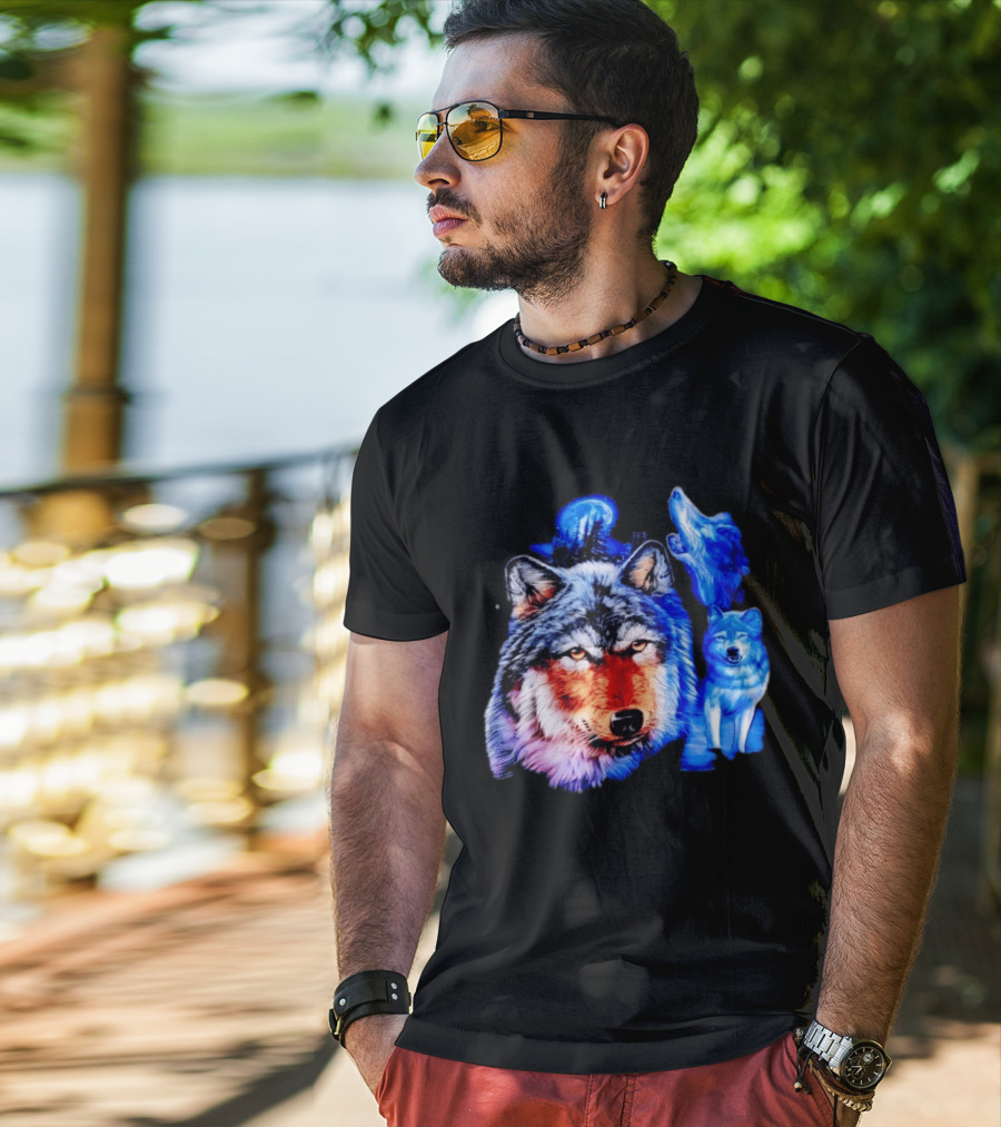 Wild Wolf Pack Moon Night Scene Nature Wildlife Wolves Howling T-Shirt