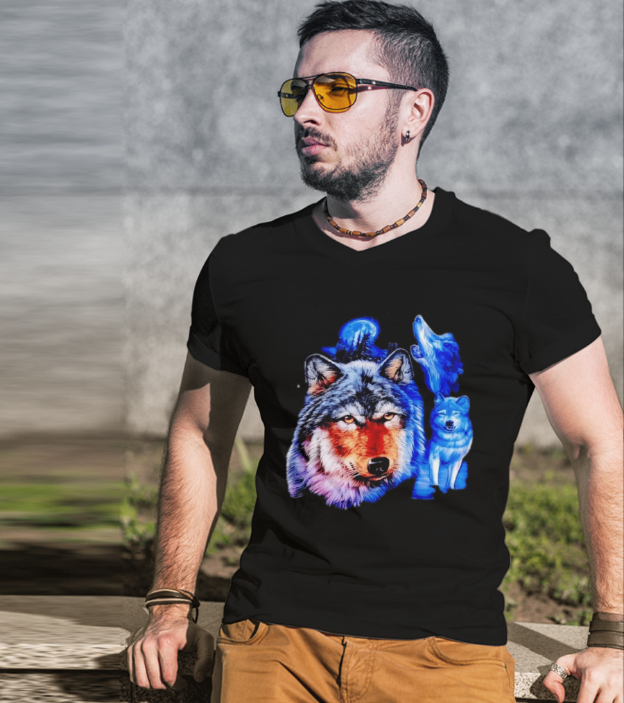 Wild Wolf Pack Moon Night Scene Nature Wildlife Wolves Howling T-Shirt
