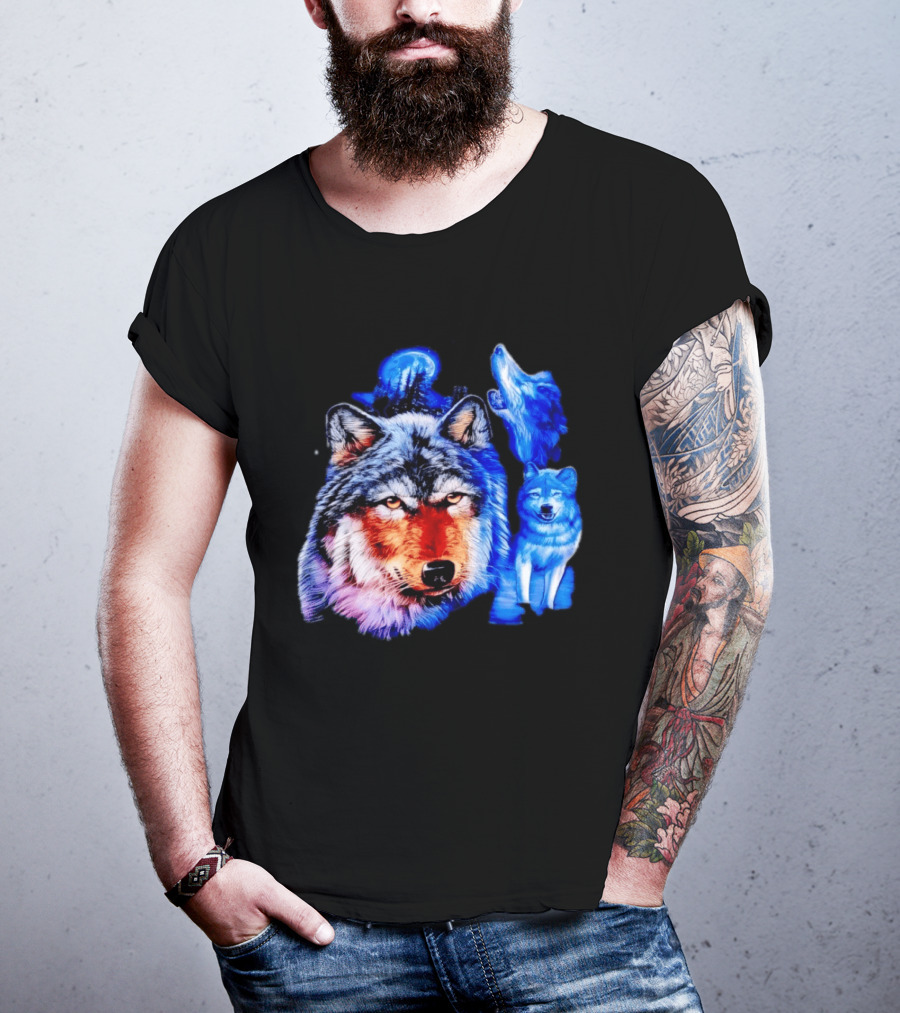 Wild Wolf Pack Moon Night Scene Nature Wildlife Wolves Howling T-Shirt