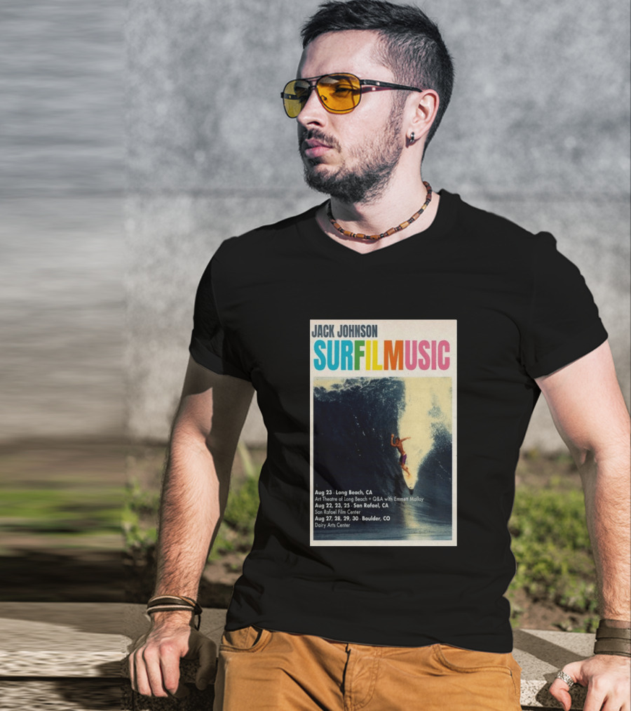Jack Johnson Surf Film Music Tour Long Beach San Rafael Boulder August 2026 Events T-Shirt