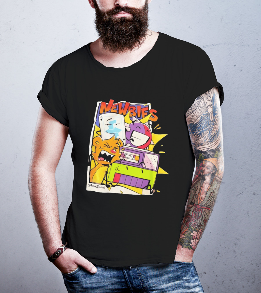Newbies RaidingSalmon Cartoon Boombox And Cards Explosion T-Shirt