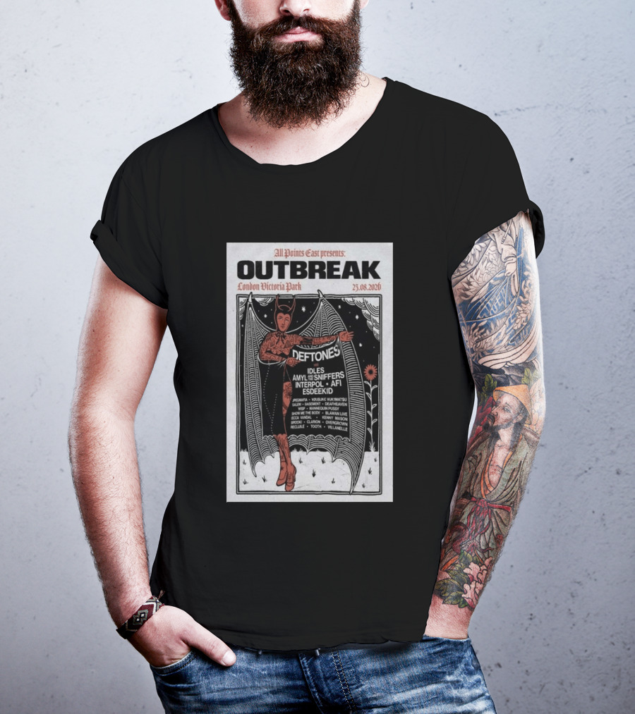 All Points East Presents Outbreak London Victoria Park 25.08.2026 Deftones Idles Amy Sniffers Interpol AFI Esdeekid T-Shirt