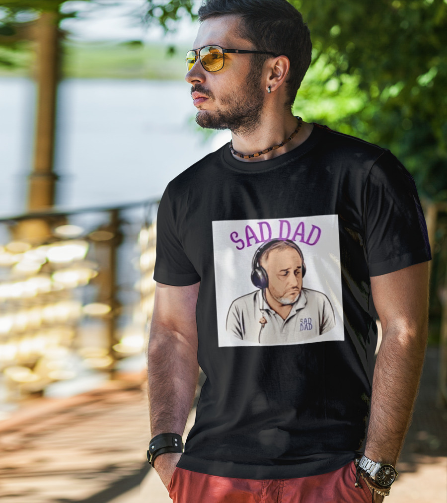 Sad Dad Headphones Fatherhood Parenting Mood T-Shirt