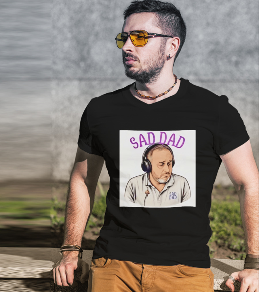 Sad Dad Headphones Fatherhood Parenting Mood T-Shirt