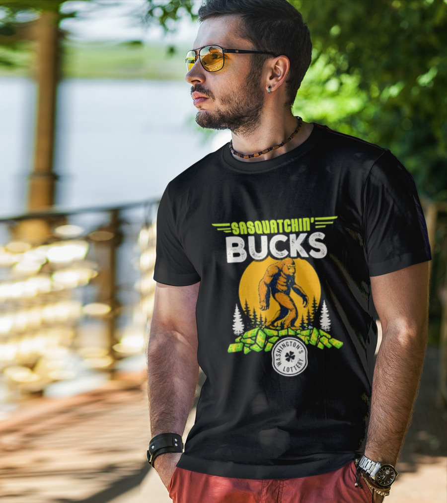 Sasquatchin' Bucks Bigfoot Money Walk And Trees T-Shirt