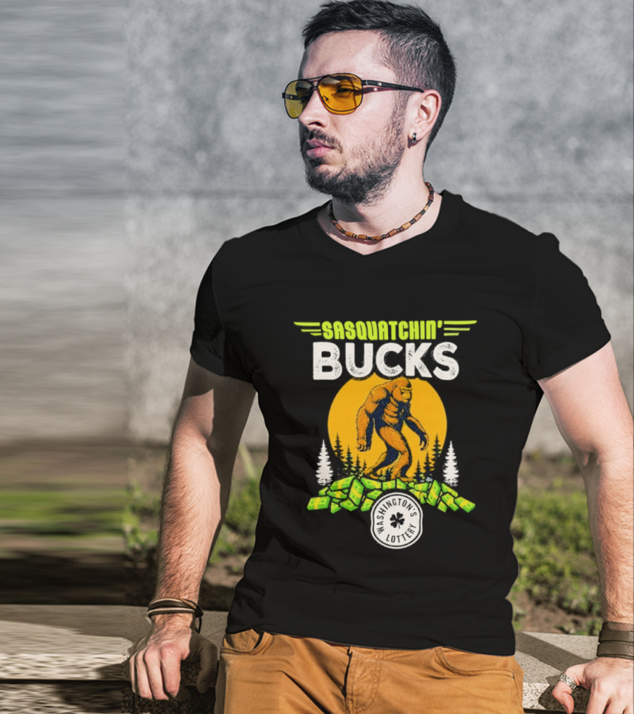 Sasquatchin' Bucks Bigfoot Money Walk And Trees T-Shirt