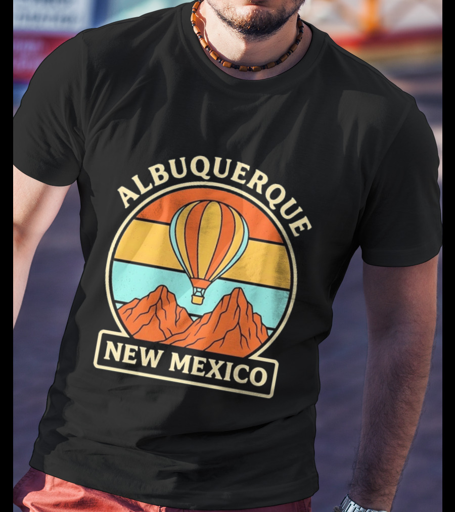 Albuquerque New Mexico Hot Air Balloon Over Mountains T-Shirt