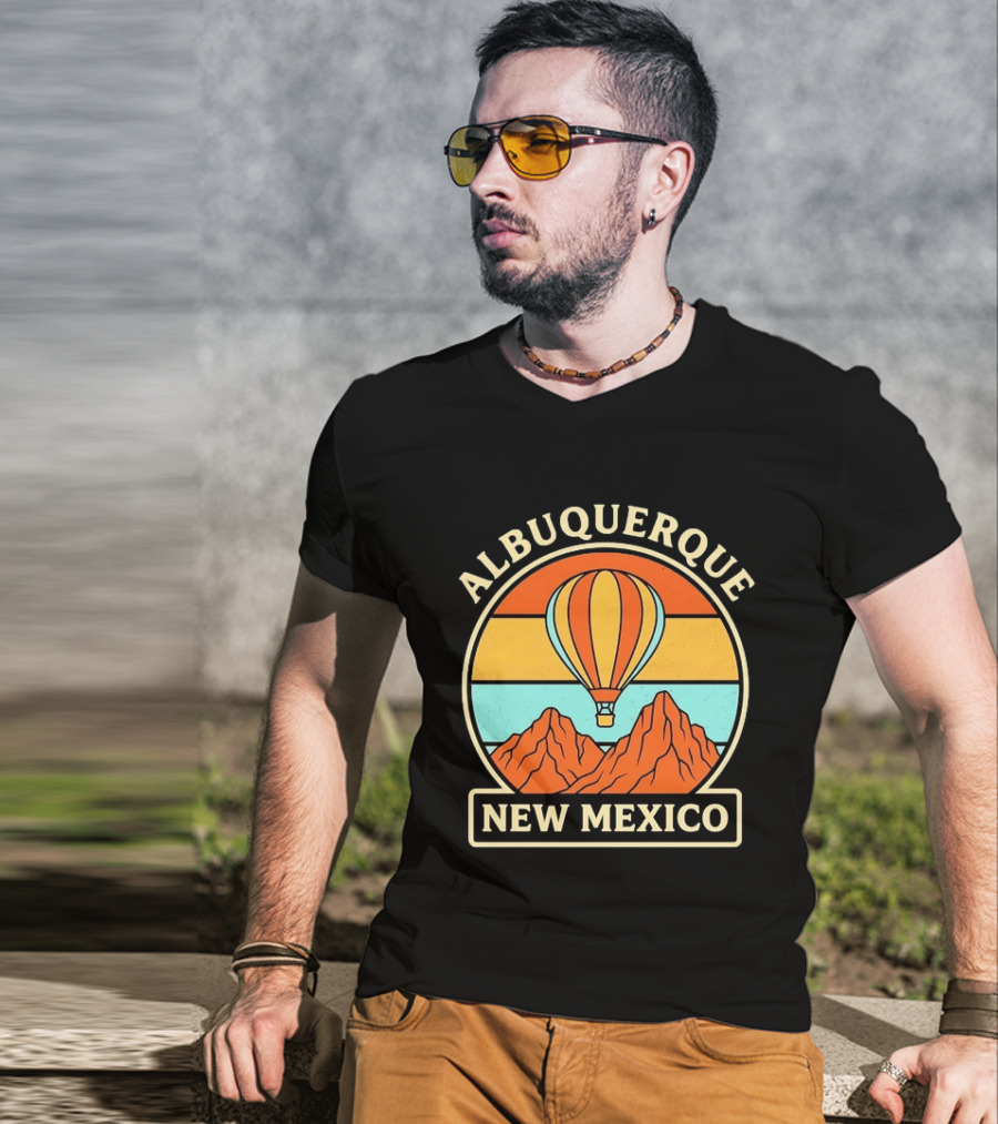 Albuquerque New Mexico Hot Air Balloon Over Mountains T-Shirt