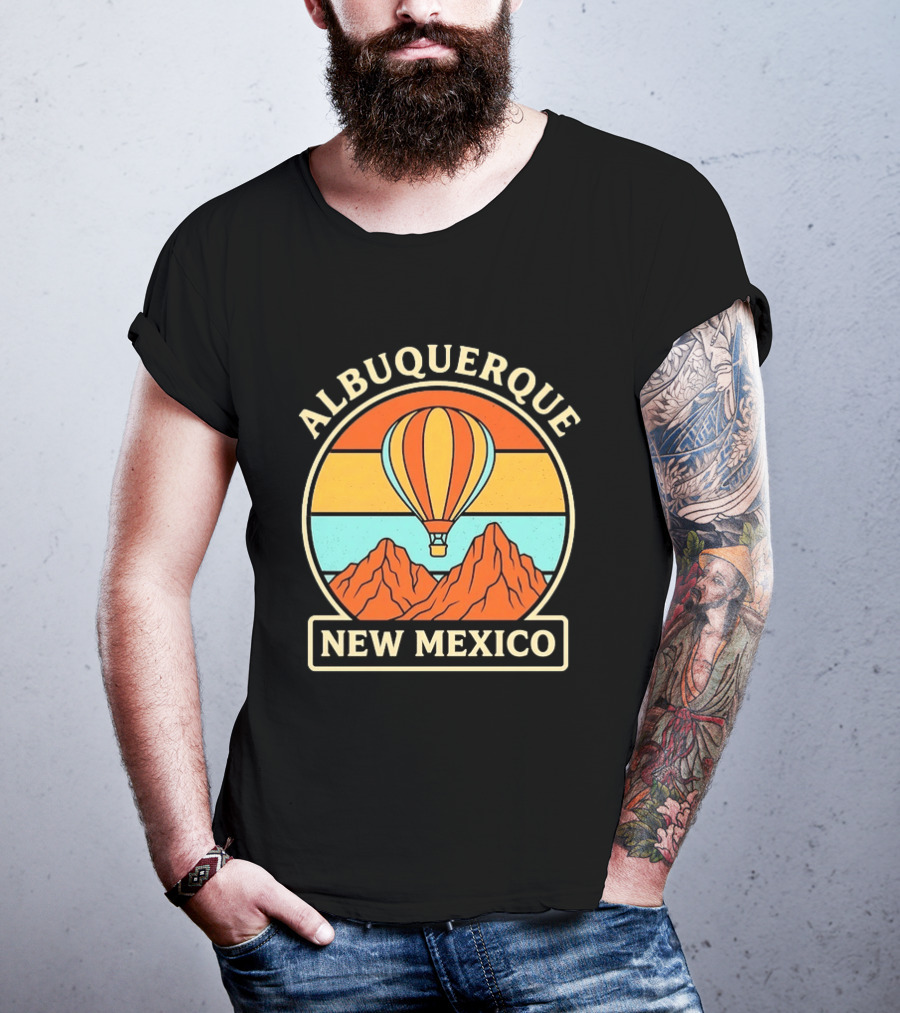 Albuquerque New Mexico Hot Air Balloon Over Mountains T-Shirt