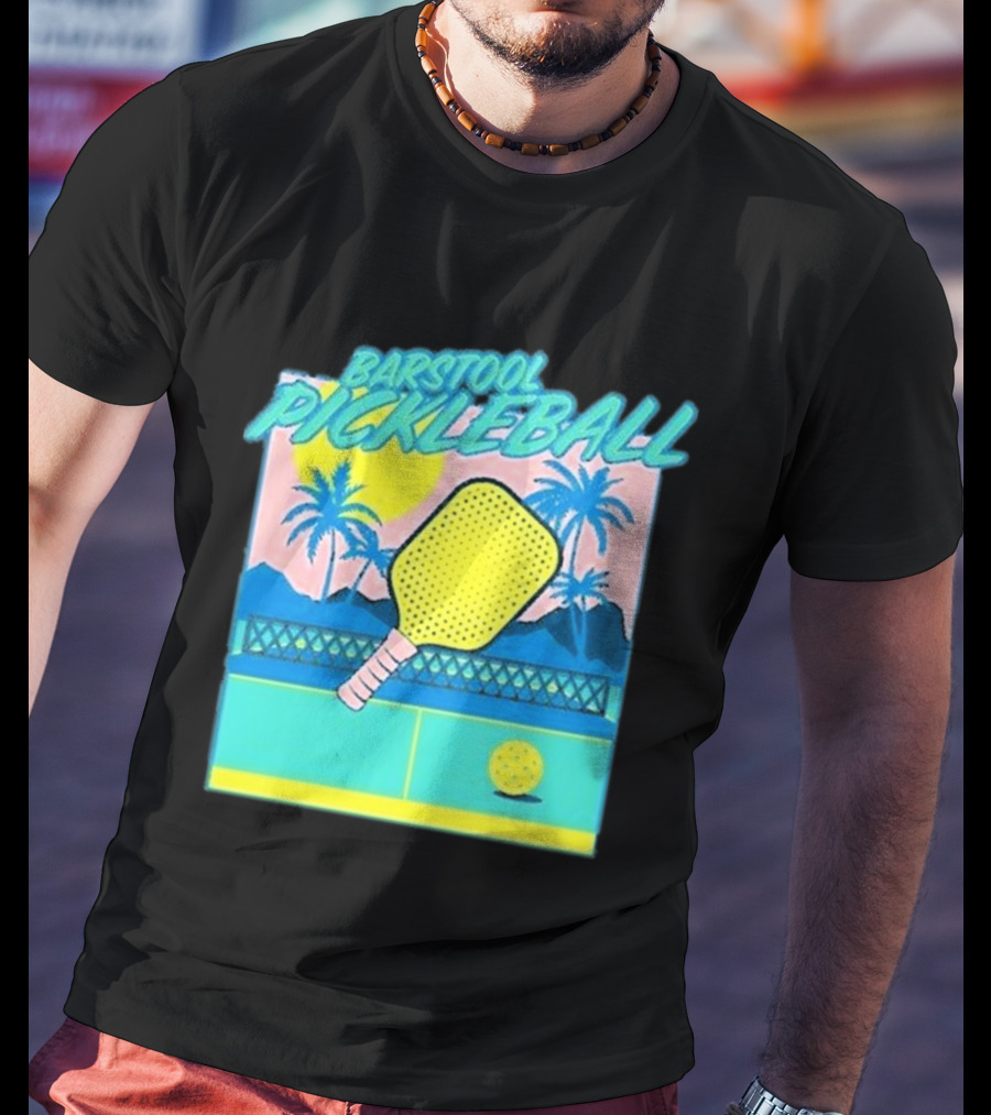 Barstool Pickleball Tropical Retro Paddle And Palm Trees T-Shirt
