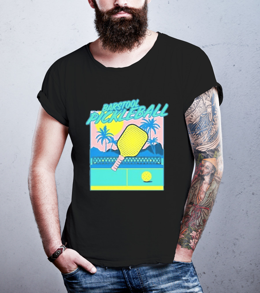Barstool Pickleball Tropical Retro Paddle And Palm Trees T-Shirt