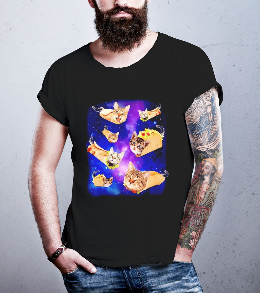 Cats In Space With Tacos And Burritos Taco Cat Cosmic Adventure T-Shirt