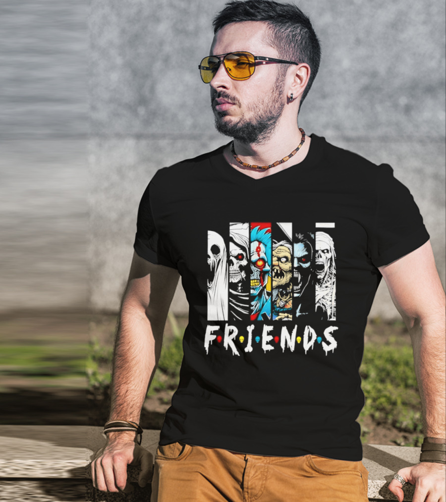 Friends Horror Movie Characters Halloween Scary Mask T-Shirt