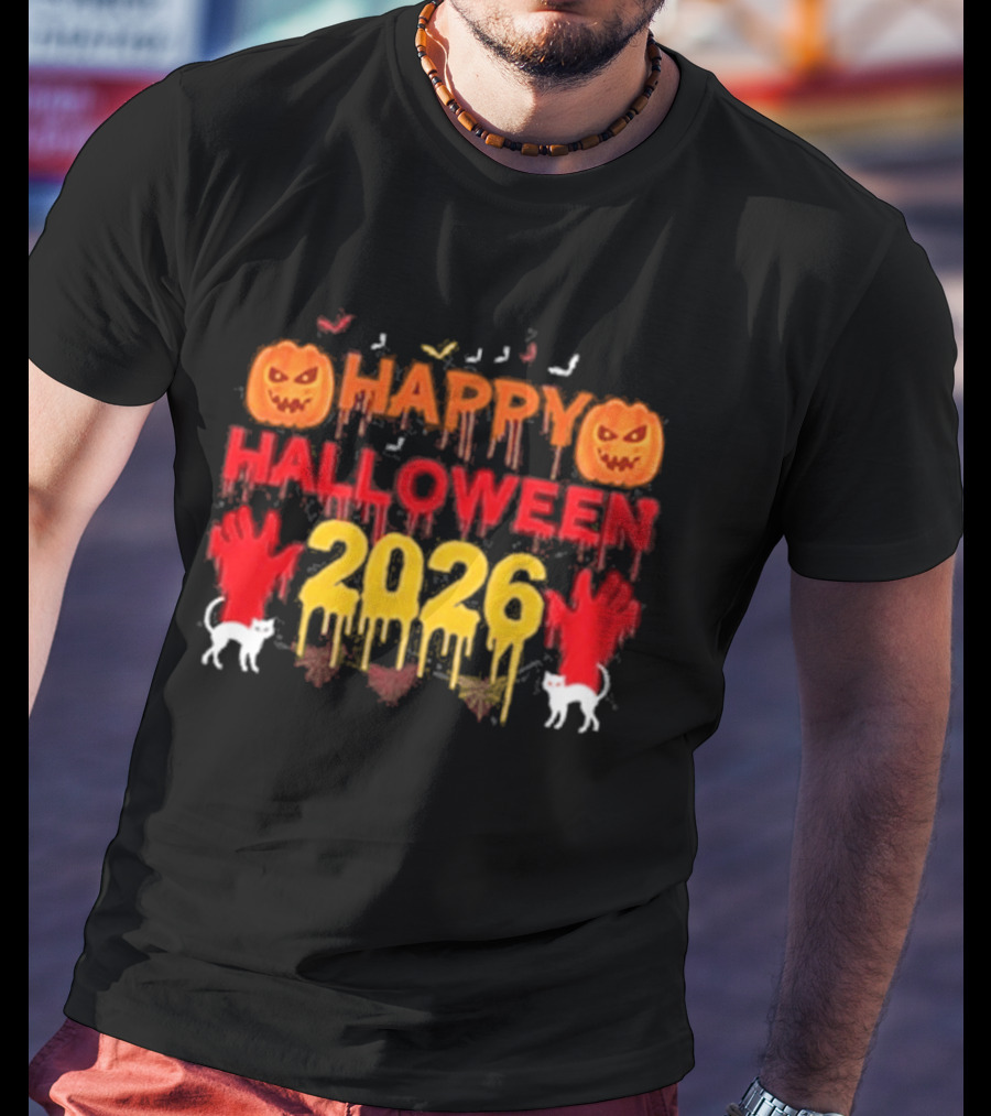Happy Halloween 2026 Spooky Pumpkin Ghosts And Cats T-Shirt