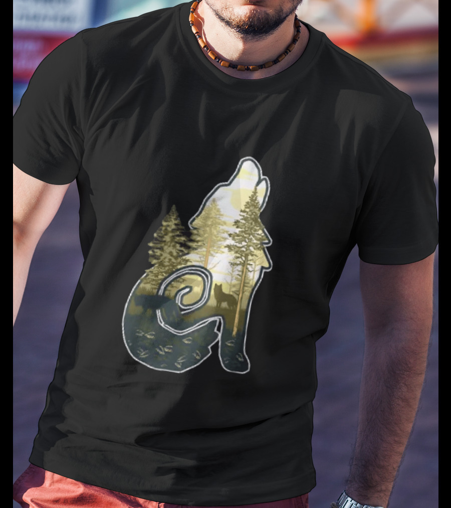 Wolf Howling Forest Scene Fahlo Nature Wildlife T-Shirt