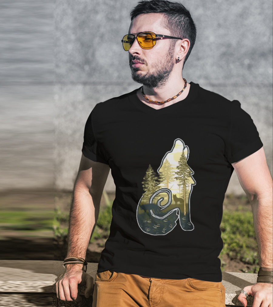 Wolf Howling Forest Scene Fahlo Nature Wildlife T-Shirt