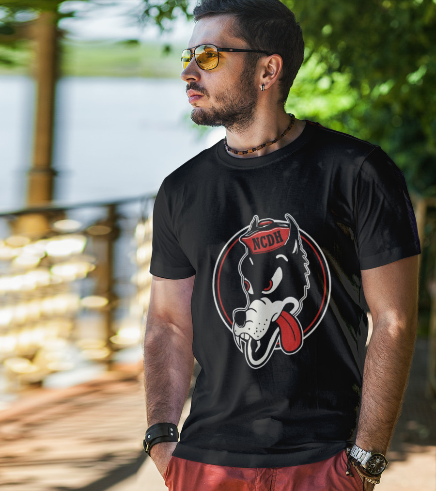 NCDH Wolf Cartoon Red Circle T-Shirt