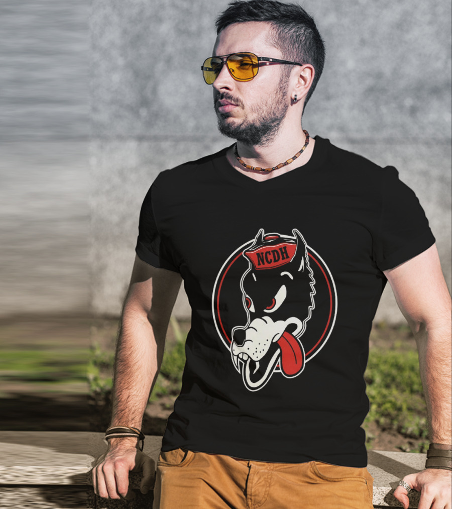 NCDH Wolf Cartoon Red Circle T-Shirt