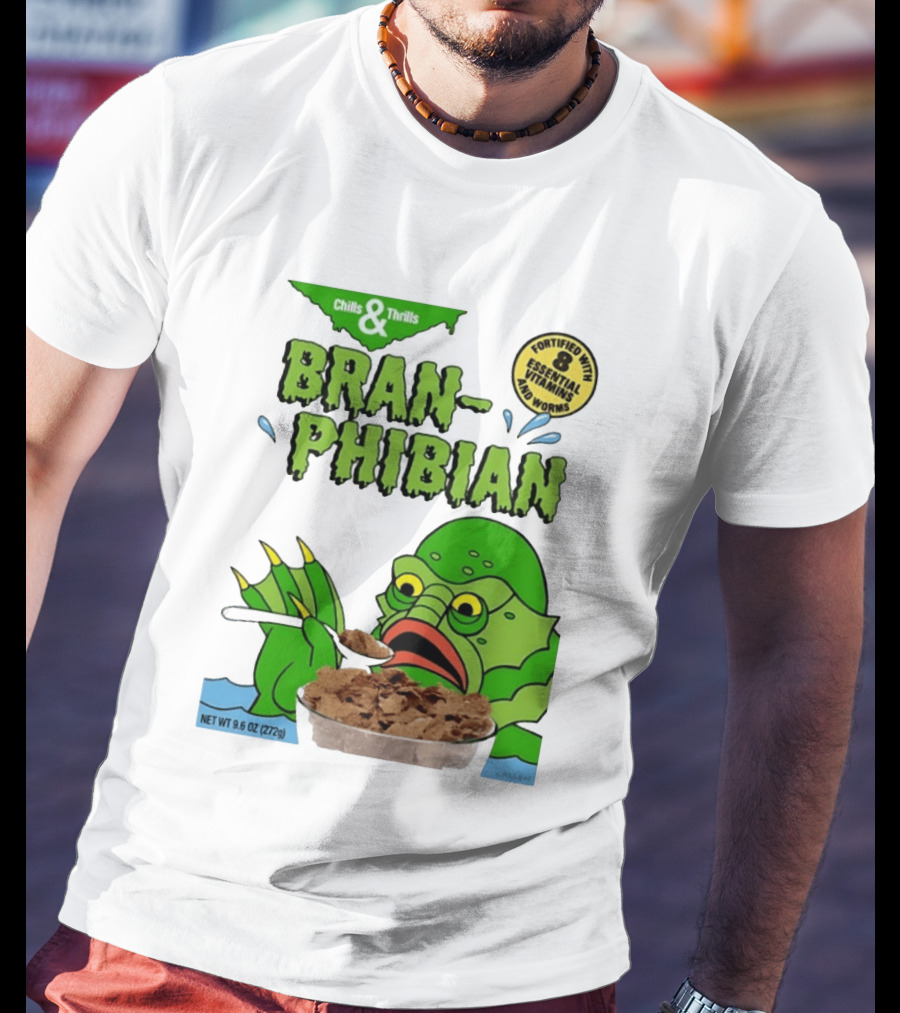 Bran Phibian Chills And Thrills Cereal Box Fortified With 8 Essential Vitamins And Worms T-Shirt