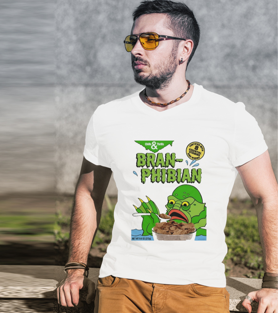 Bran Phibian Chills And Thrills Cereal Box Fortified With 8 Essential Vitamins And Worms T-Shirt