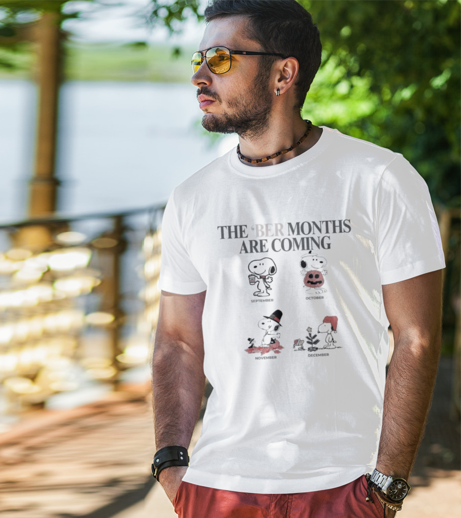Snoopy Woodstock Beloved Seasons Embrace Ber Months Arrival Celebration T-Shirt