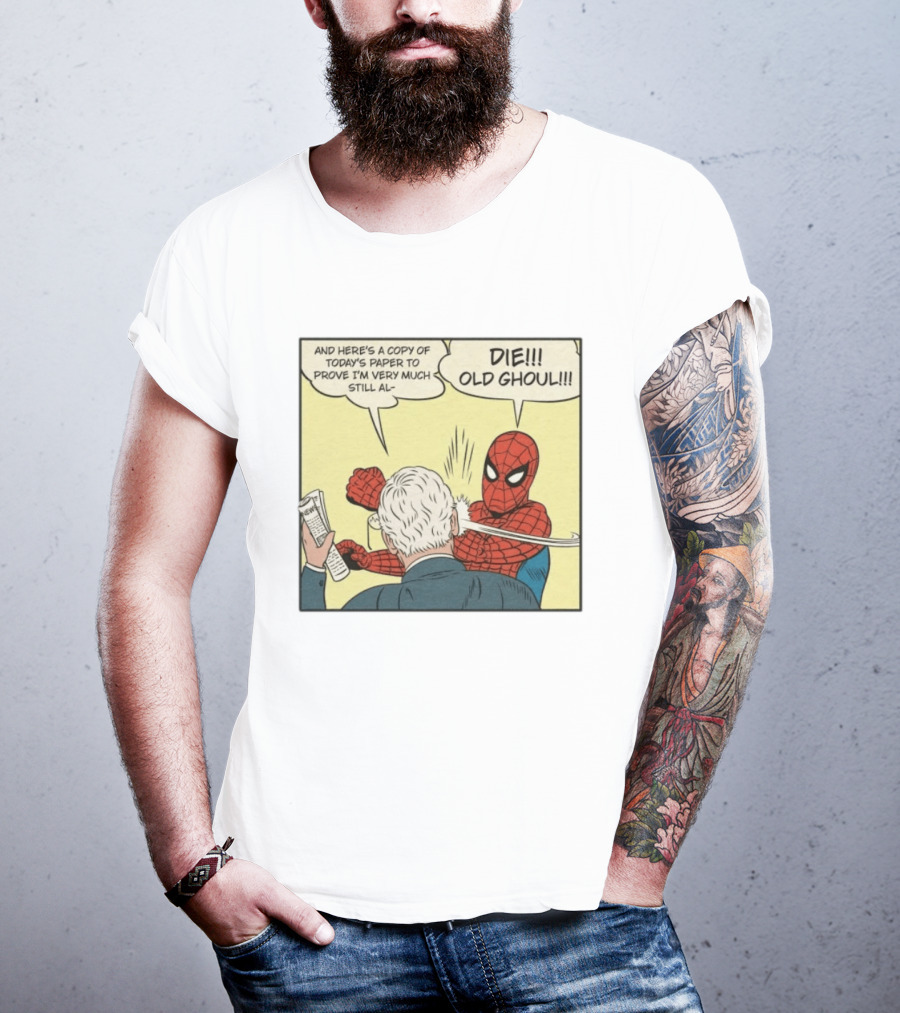 Spider Man Punching Mitch McConnell Die Old Ghoul Comic Meme T-Shirt