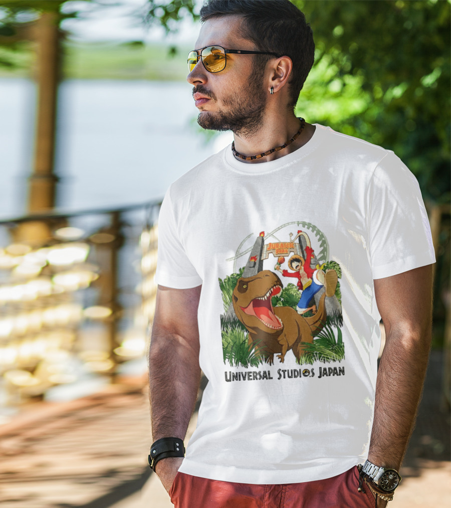 Universal Studios Japan One Piece Jurassic Park Luffy Riding Rex T-Shirt