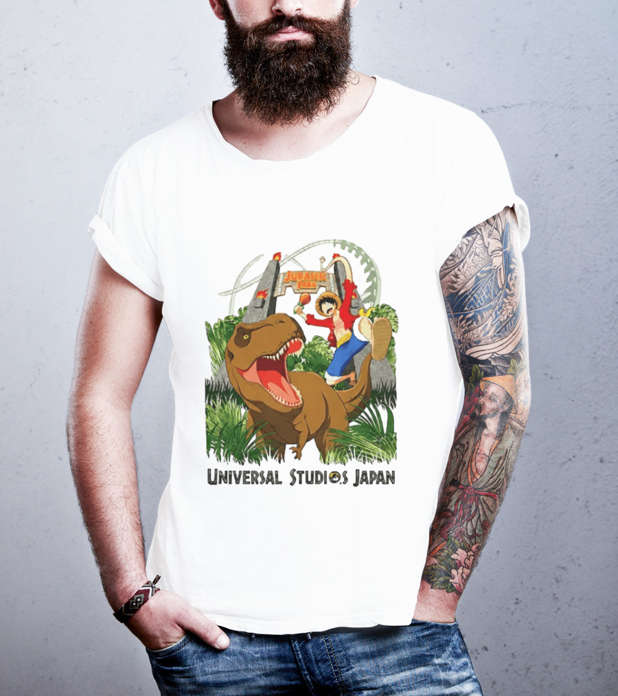 Universal Studios Japan One Piece Jurassic Park Luffy Riding Rex T-Shirt