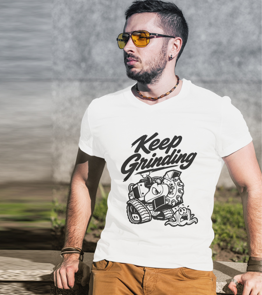 Keep Grinding Cartoon Stump Grinder Landscaping T-Shirt