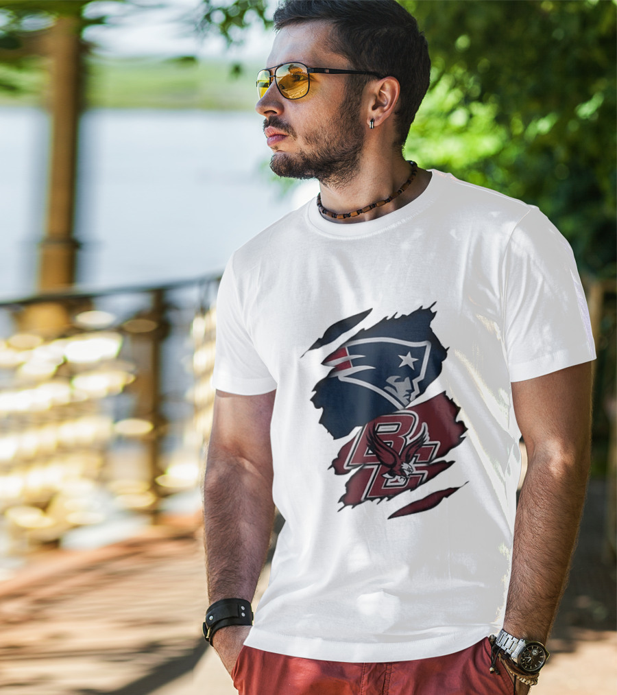 New England Patriots Boston College Eagles Ripped Collaboration T-Shirt