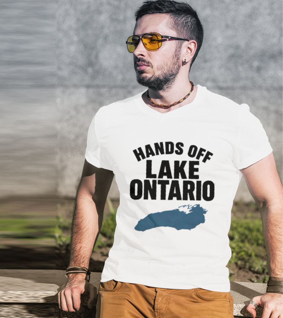 Hands Off Lake Ontario Blue Map T-Shirt