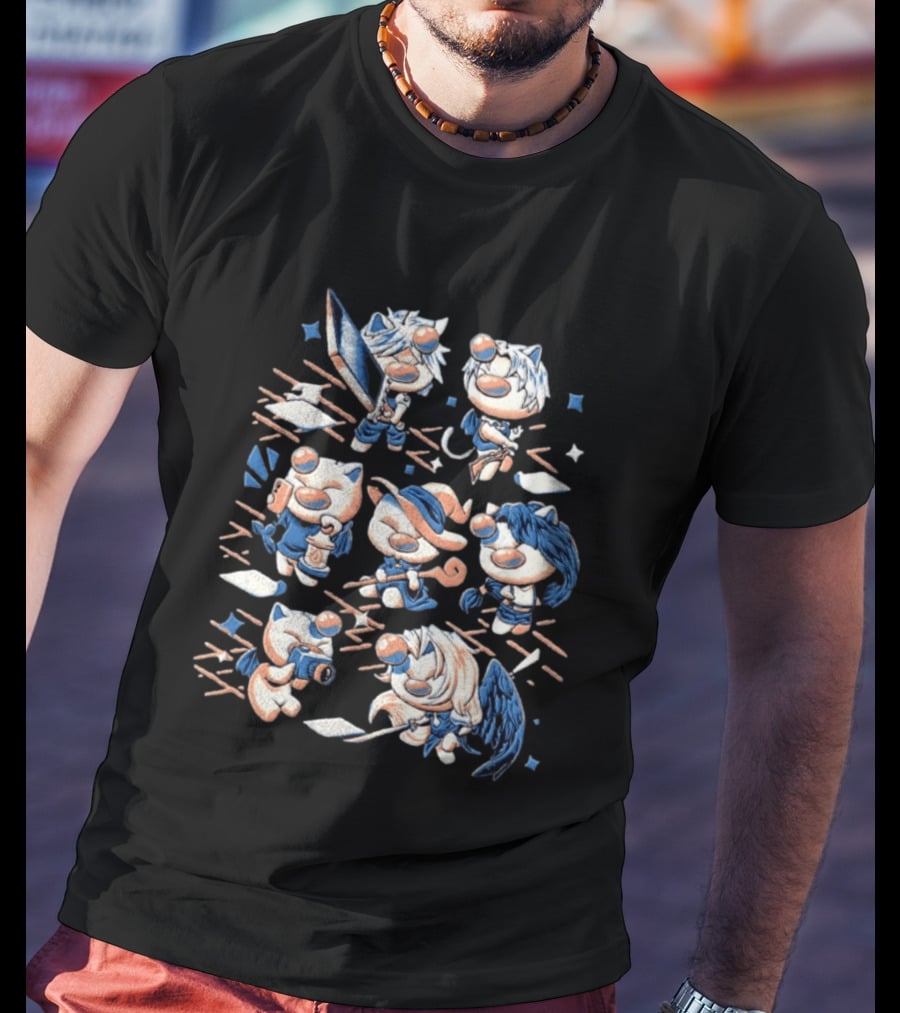 Final Fantasy VII Moogle Characters Cloud Tifa Aerith Sephiroth Cast T-Shirt