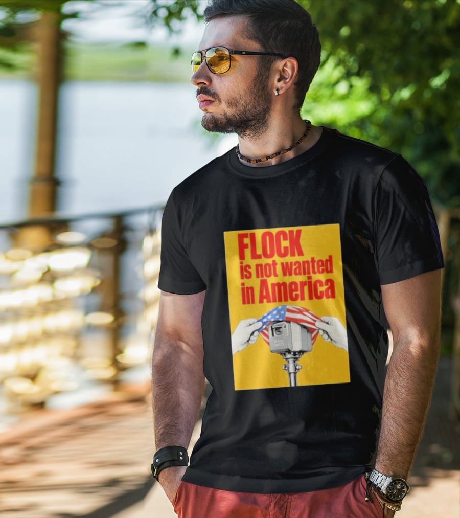 Flock Is Not Wanted In America Surveillance Safety Camera Covering Flag T-Shirt