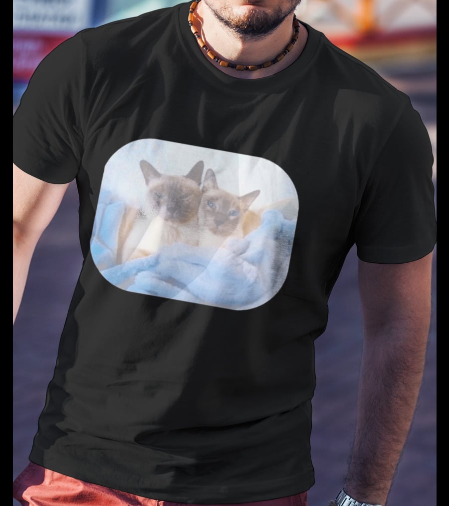 Siamese Cats Snuggling In Blue Blanket T-Shirt