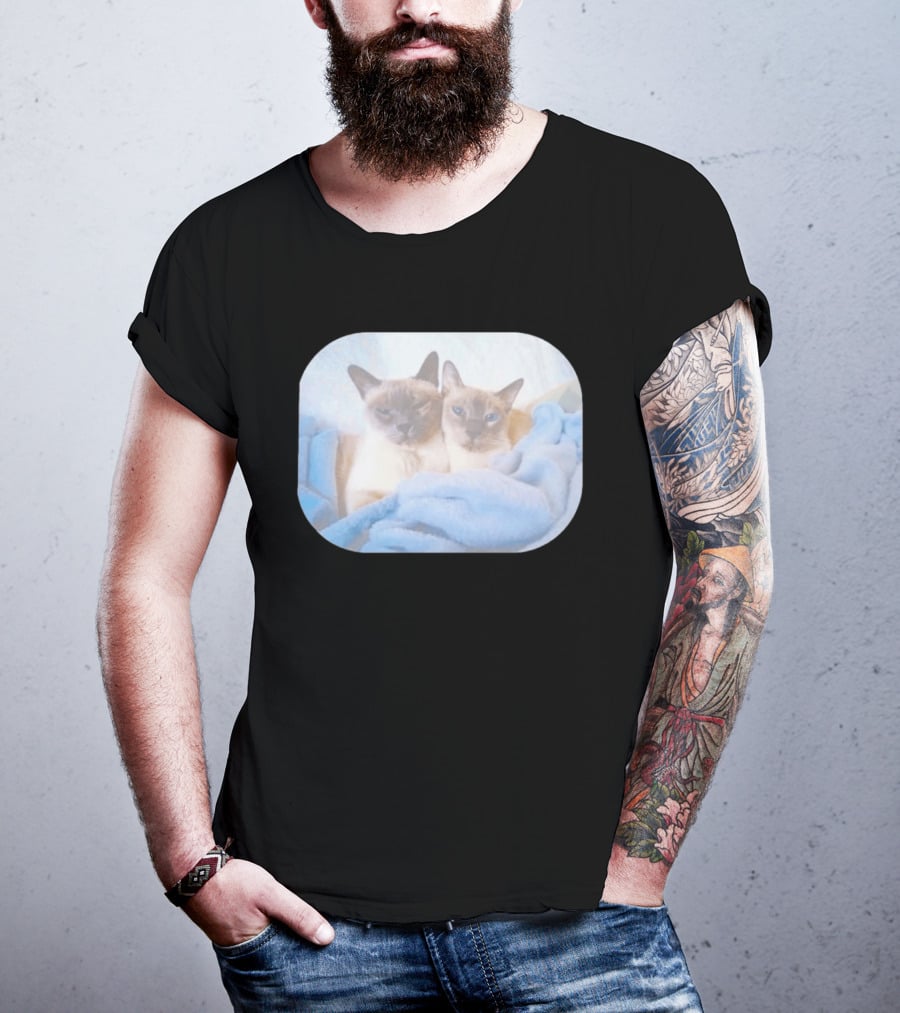 Siamese Cats Snuggling In Blue Blanket T-Shirt