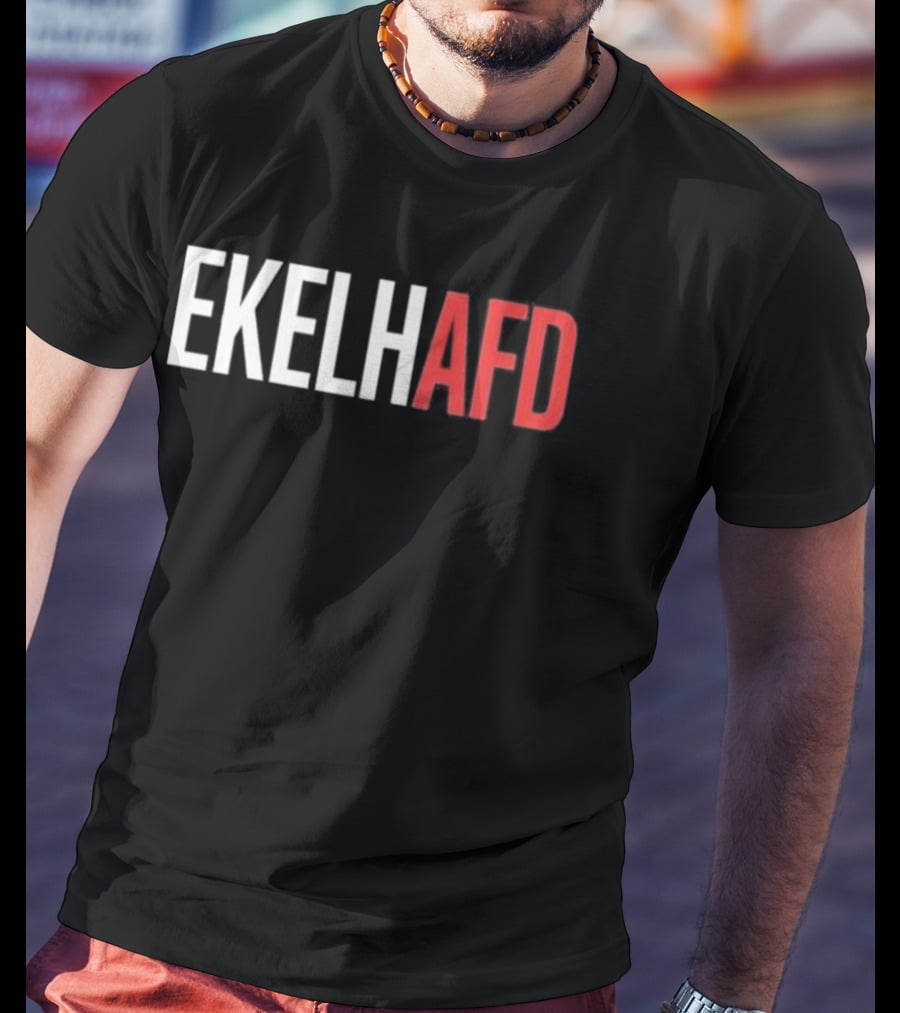 EKELHAFD Anti Far Right Statement Text Red White Contrast T-Shirt
