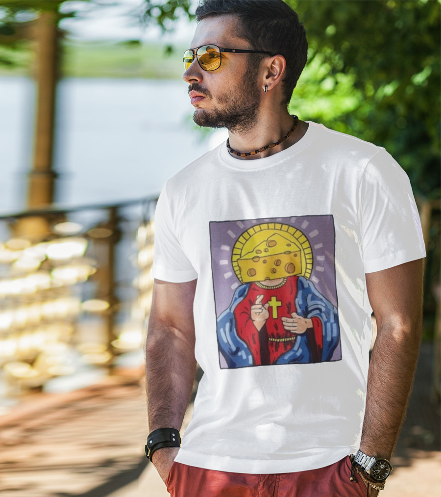 Cheesus Cheese Head Religious Pun Jesus T-Shirt