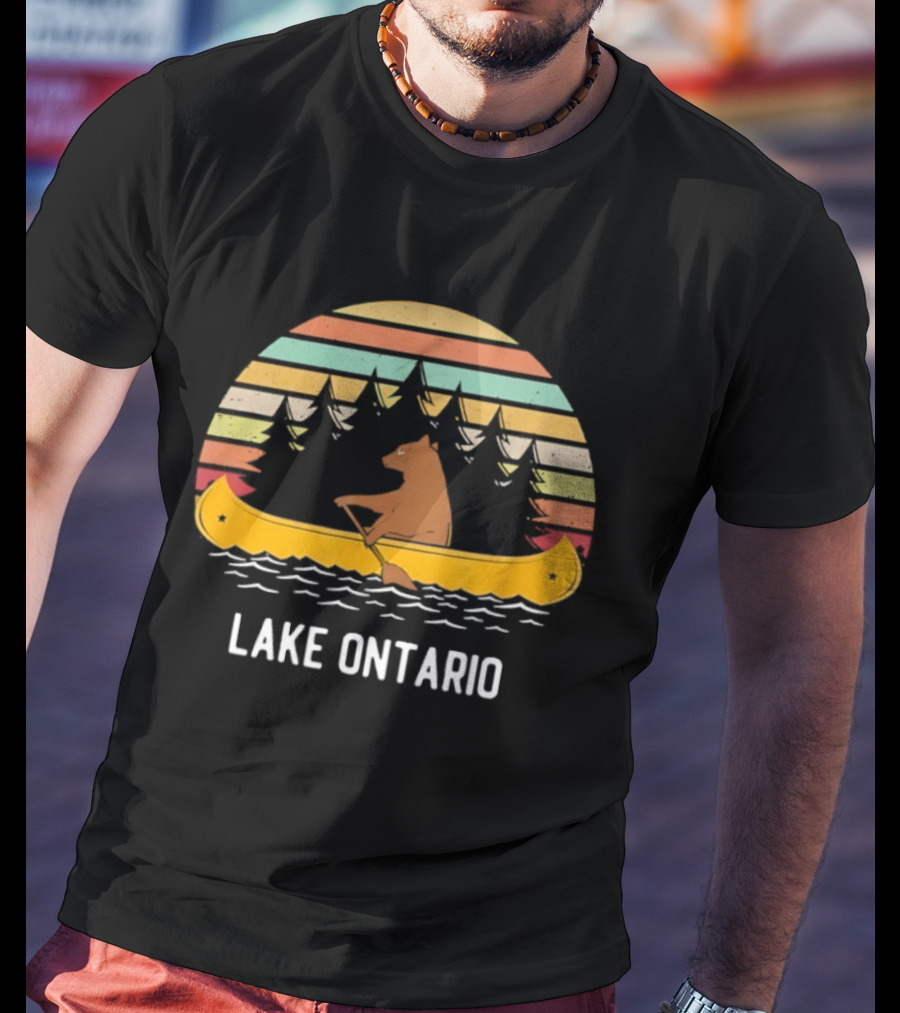 Lake Ontario Bear Canoeing Retro Vintage Sunset T-Shirt
