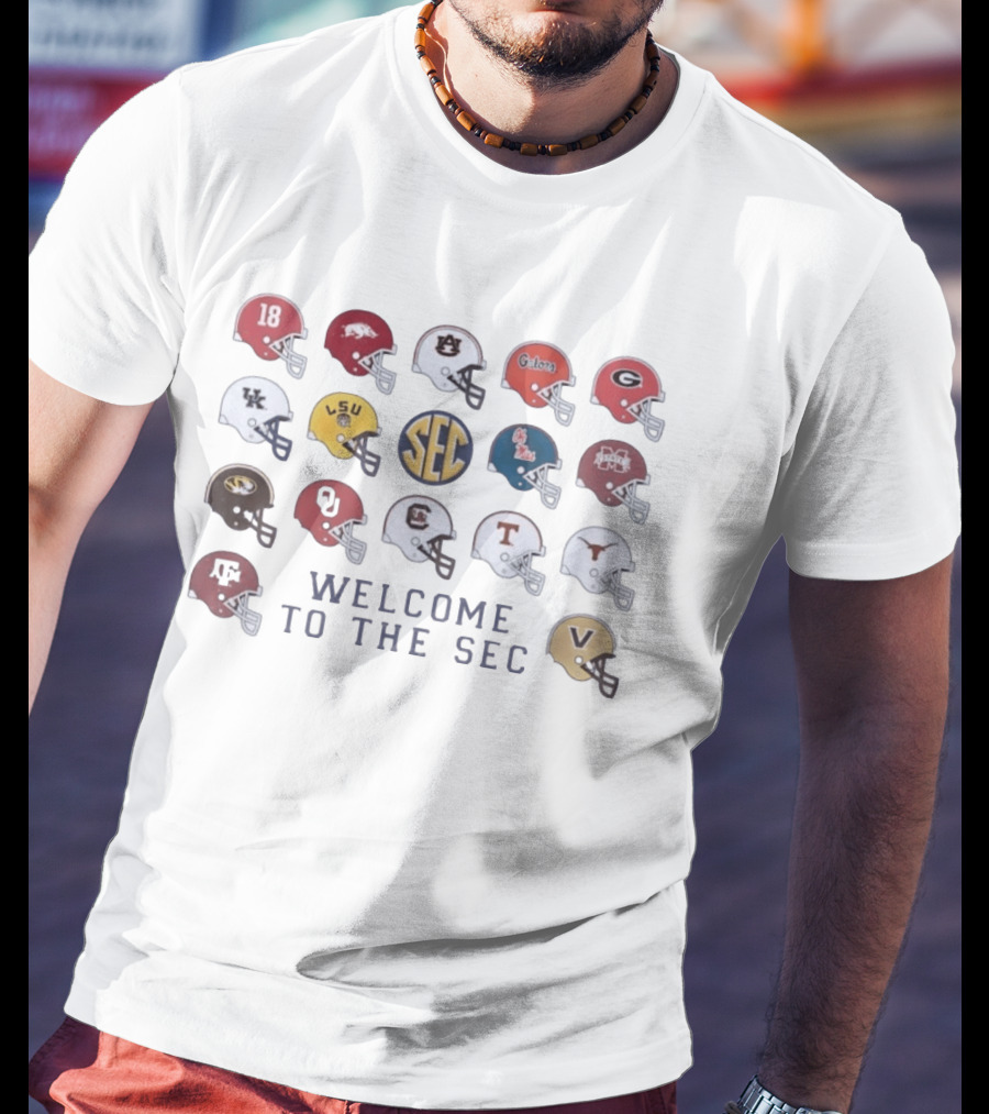 Welcome To The SEC Football Helmets Featuring NCAA Teams And Iconic SEC T-Shirt