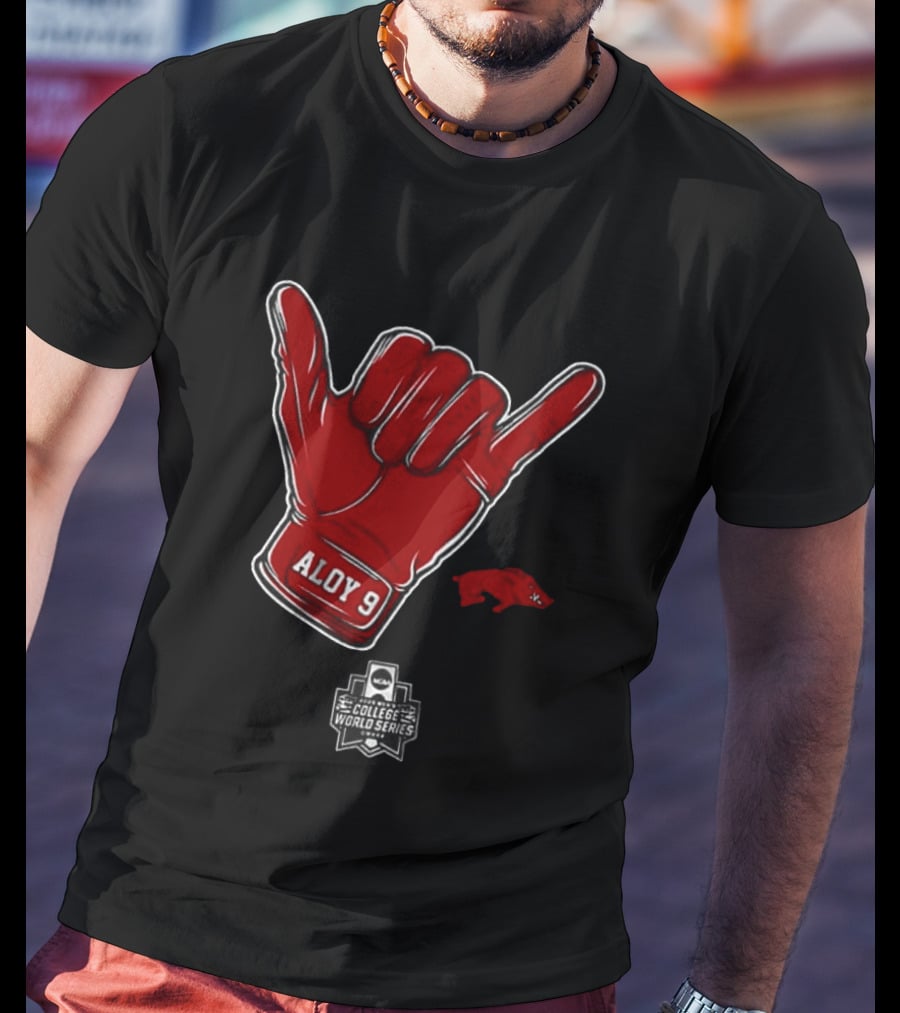 Arkansas Razorbacks Aloy 9 NCAA College World Series Shaka Gesture T-Shirt