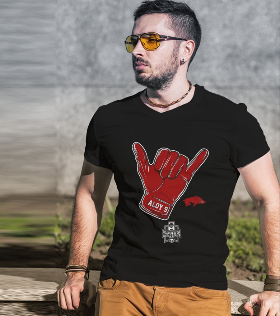 Arkansas Razorbacks Aloy 9 NCAA College World Series Shaka Gesture T-Shirt