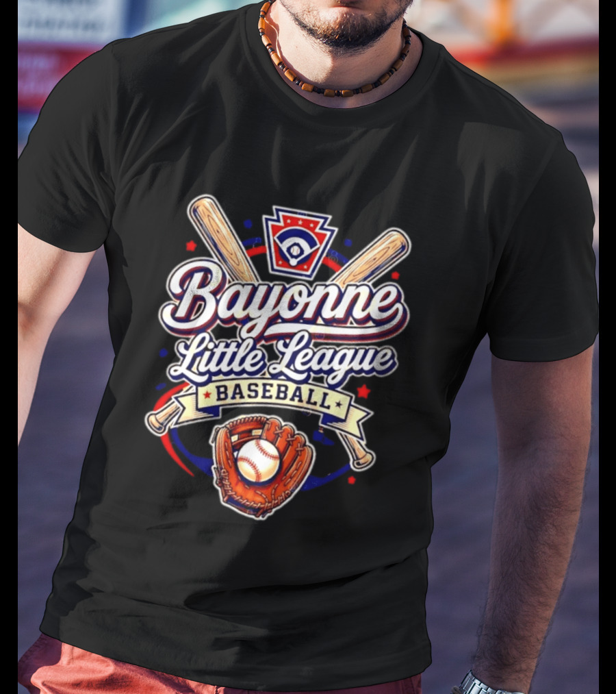 Bayonne Little League Baseball Youth Sports Emblem With Bats Glove And Ball T-Shirt