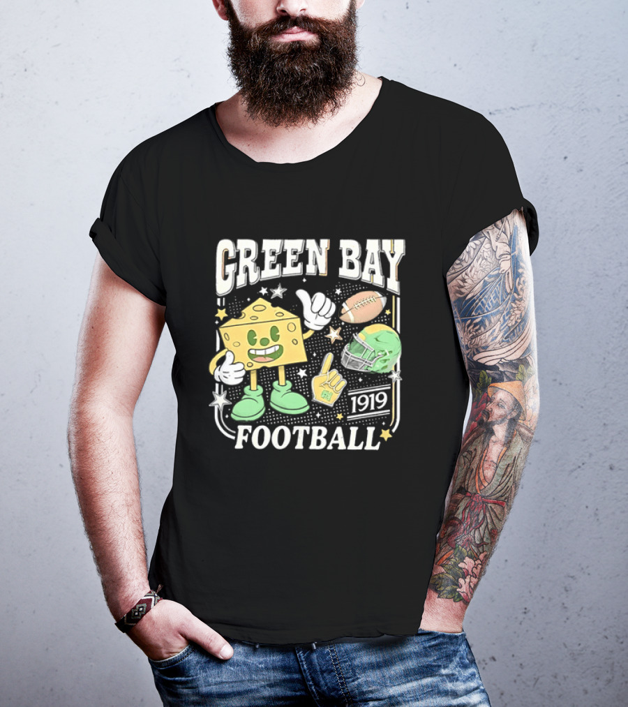 Green Bay 1919 Cheesehead Football Mascot And Gear T-Shirt