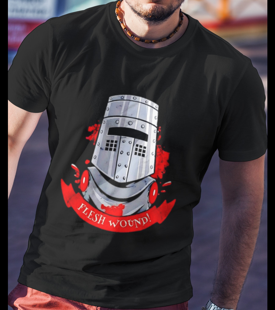 Black Knight Flesh Wound Helmet Monty Python Holy Grail T-Shirt