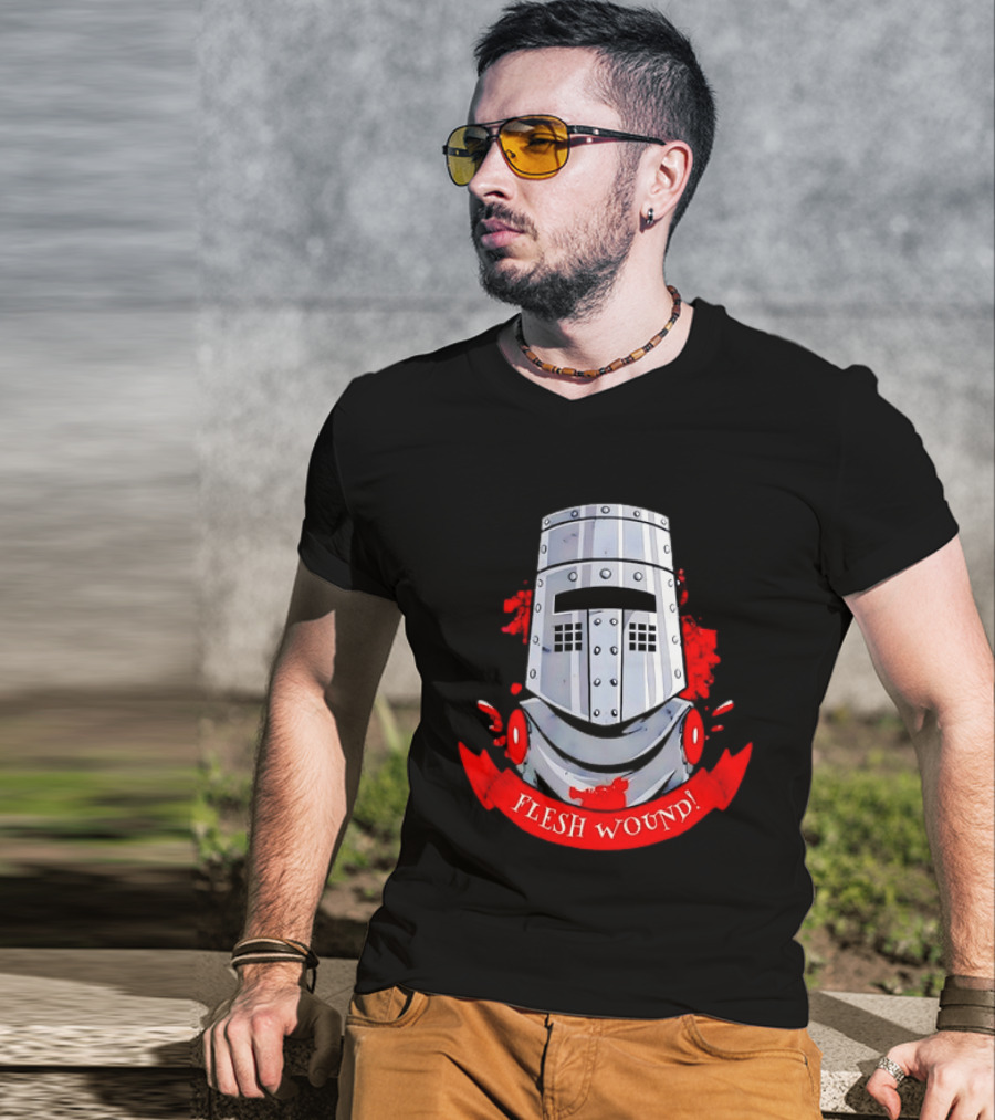 Black Knight Flesh Wound Helmet Monty Python Holy Grail T-Shirt