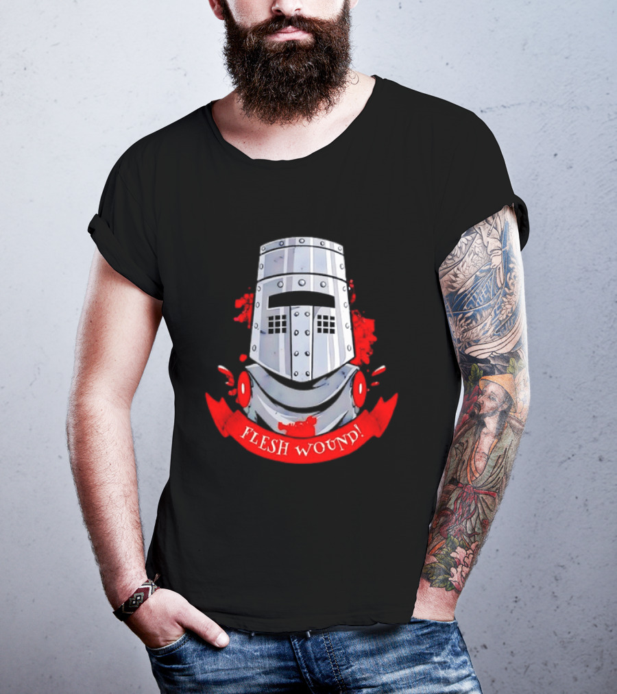 Black Knight Flesh Wound Helmet Monty Python Holy Grail T-Shirt