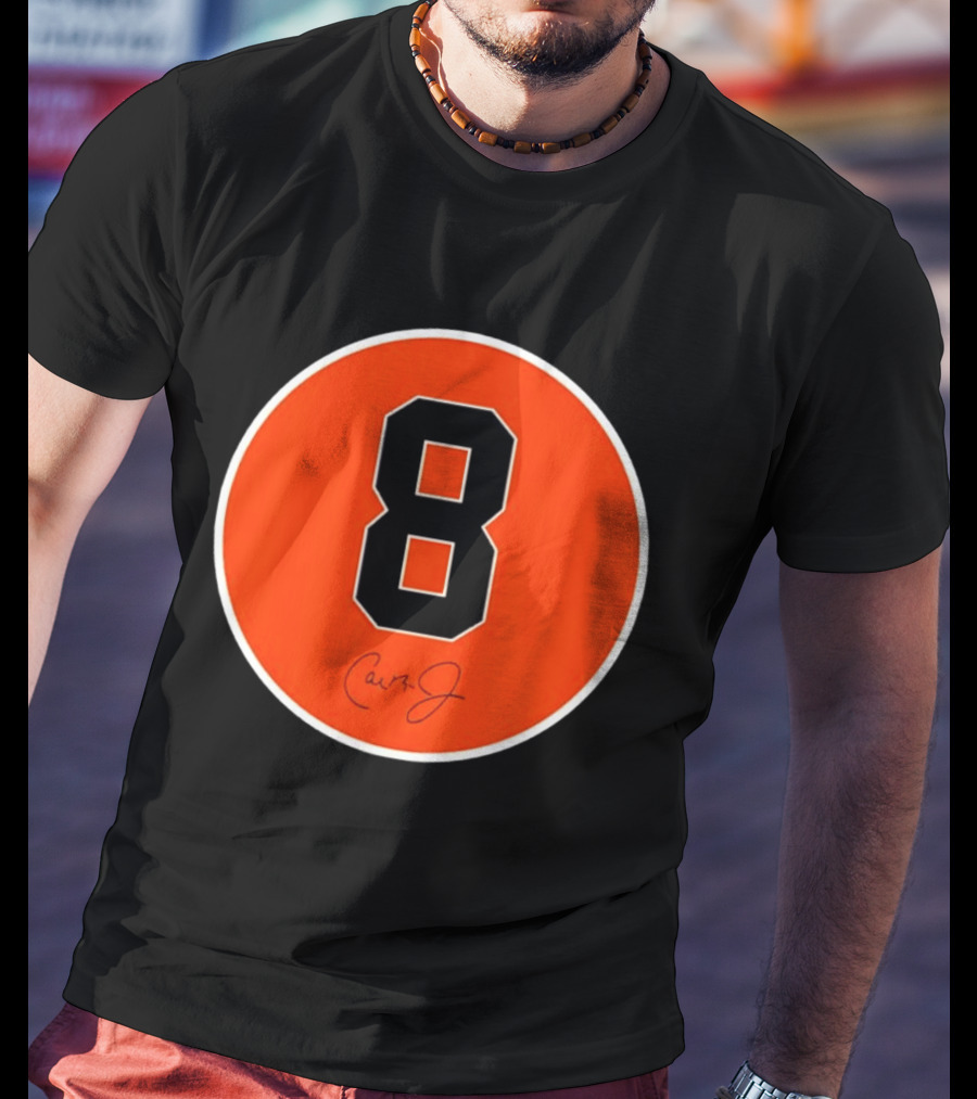 Cal Ripken Jr Number 8 Baltimore Orioles Team Circle Orange T-Shirt