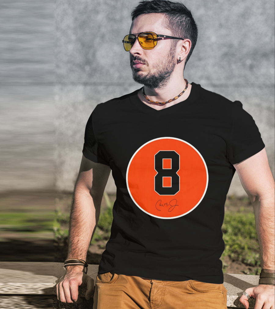 Cal Ripken Jr Number 8 Baltimore Orioles Team Circle Orange T-Shirt