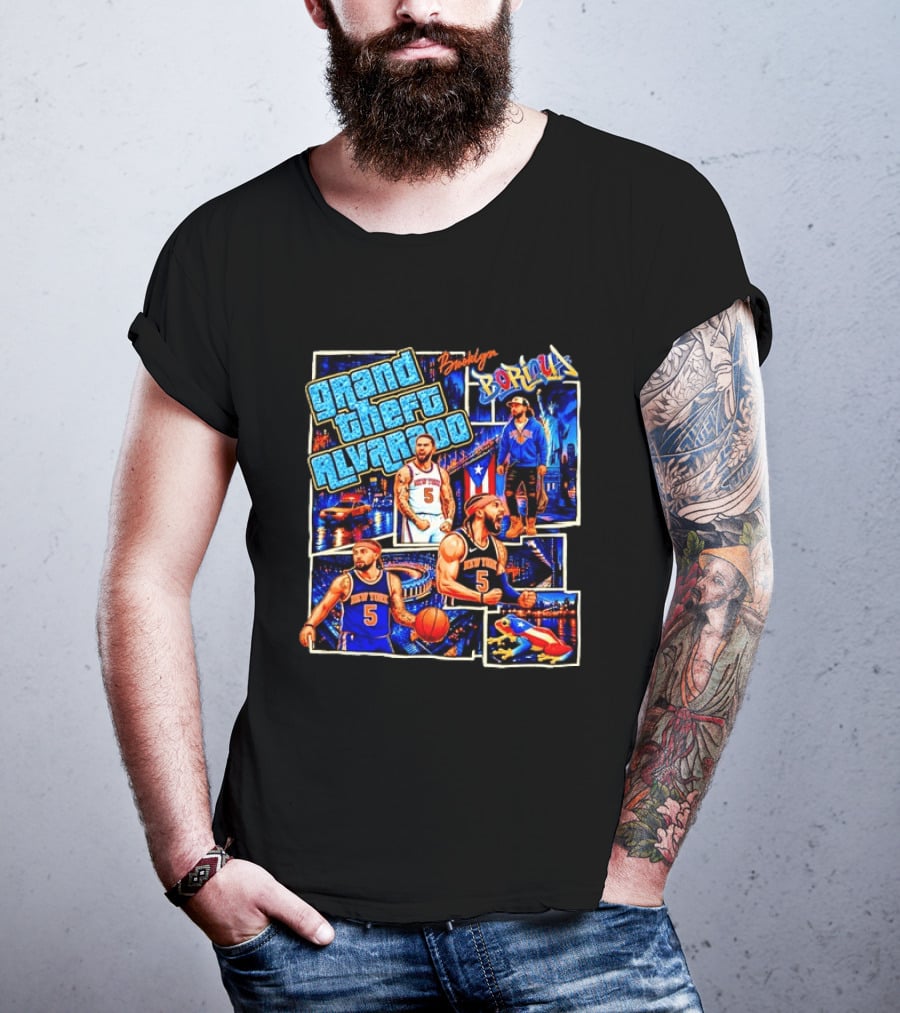 Brooklyn Boricua NY Knicks Grand Theft Alvarado T-Shirt