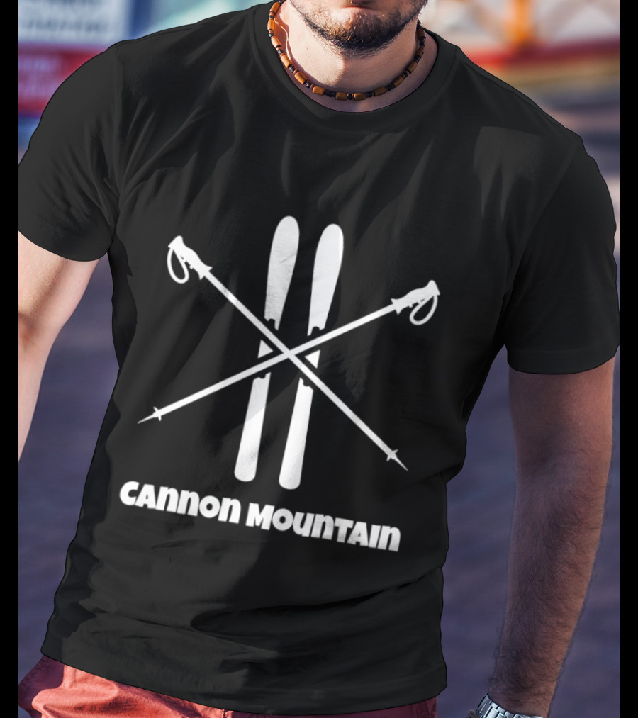 Cannon Mountain Skiing Winter Sports New Hampshire Skis And Poles T-Shirt